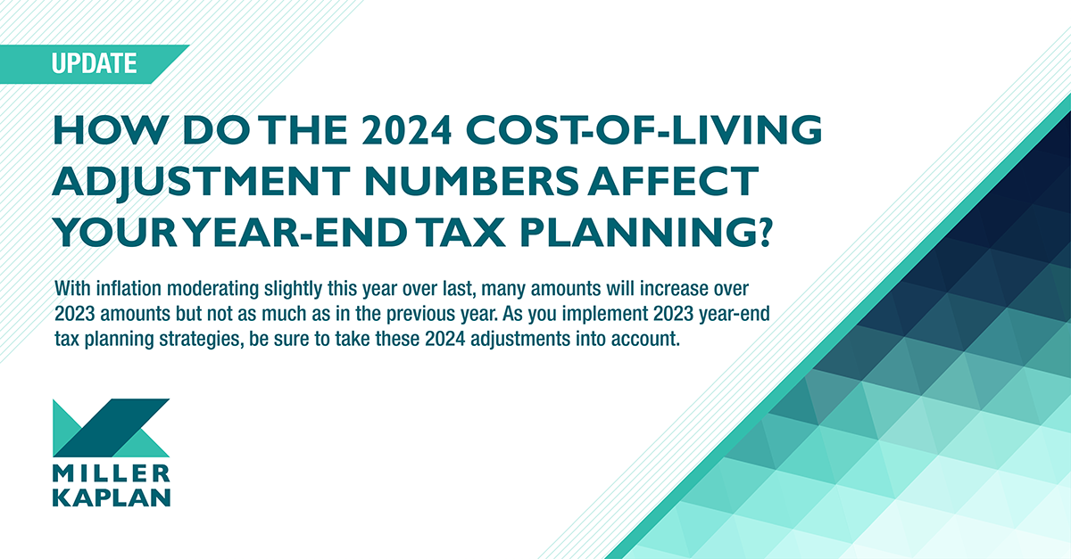 The 2024 costofliving adjustment numbers have been released How do they affect your yearend